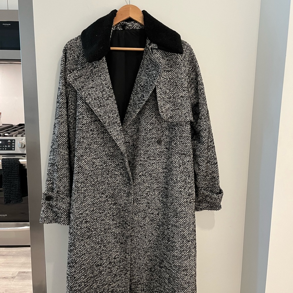 & Other Stories Wool Trench Coat with Removable Sherpa Collar